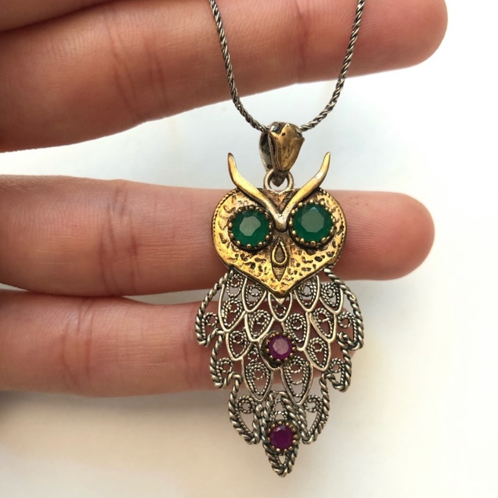 925 Signed Sterling Silver Owl Pendant & Chain NWT